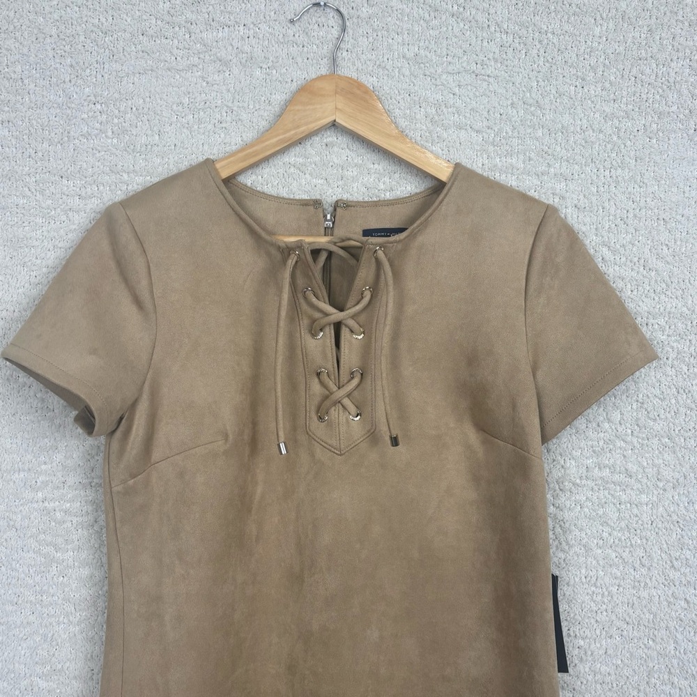 Tommy Hilfiger Dress Womens 6 Tan Lace-Up Scuba Faux-Suede A-Line Back Zip‎ Logo - Picture 4 of 14